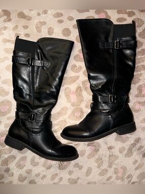 Black Leather Knee-High Buckle Riding Boots Women’s Size 10 Preowned
